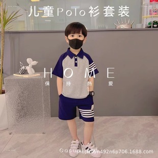 两件套 男童学院风套装 新款 儿童夏季 休闲百搭撞色华夫格Polo衫