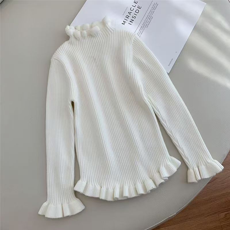 女童冬装新款半高领花边针织衫