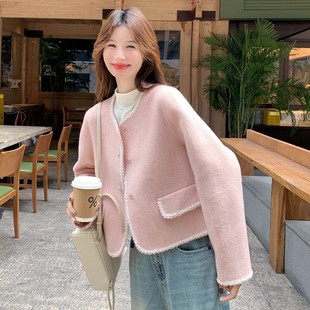 P230K318 秋冬包边粉色小香风短外套羊绒大衣D905 新款 现货