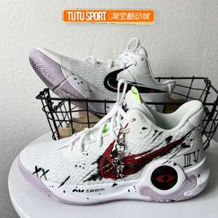 耐克球鞋定制Nike KD Trey 5审判时刻手绘涂鸦低帮篮球鞋男款白色