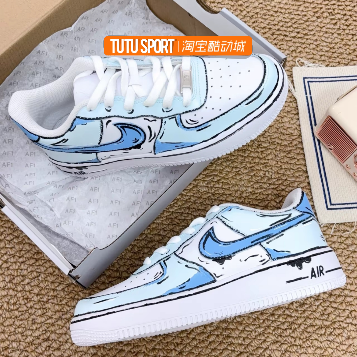 耐克球鞋定制Nike Air Force 1 Low动感二次元手绘结构墨线男板鞋