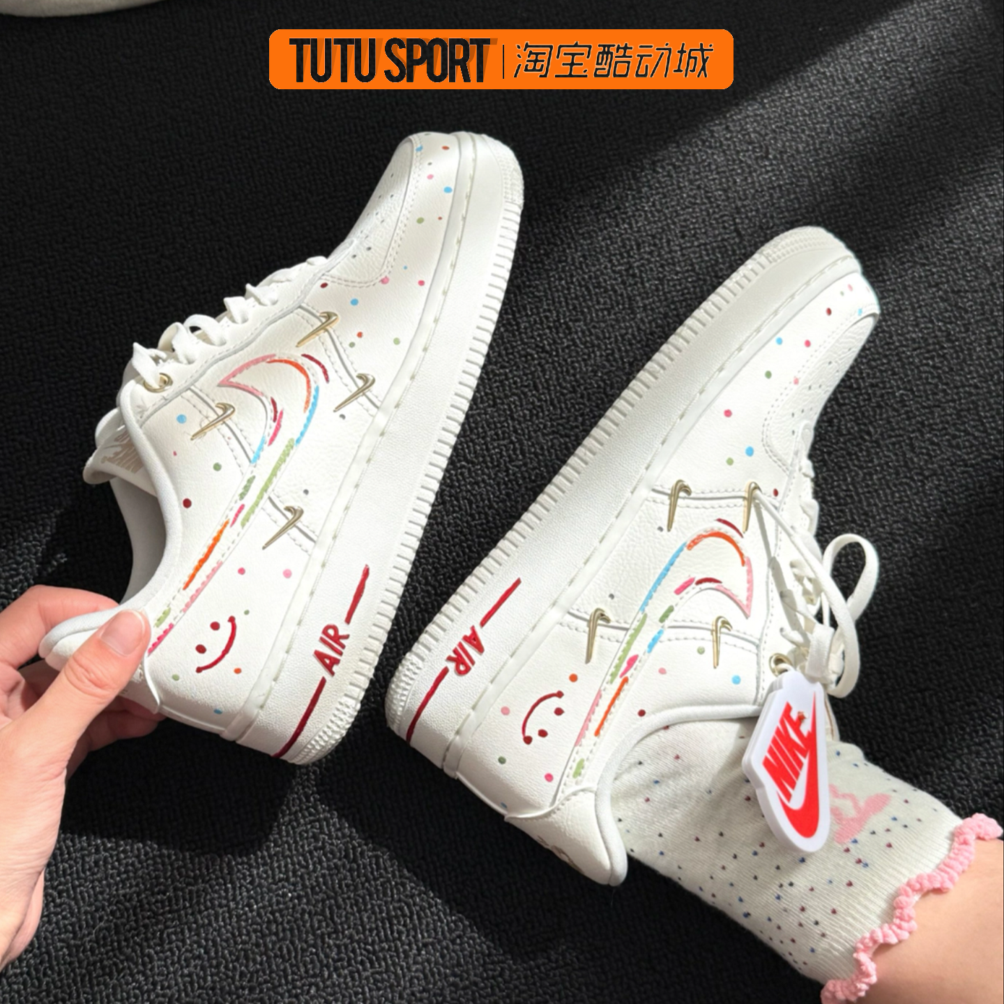 定制球鞋 Nike Air Force 1 AF1 糖果笑脸 时尚百搭 低帮女子板鞋
