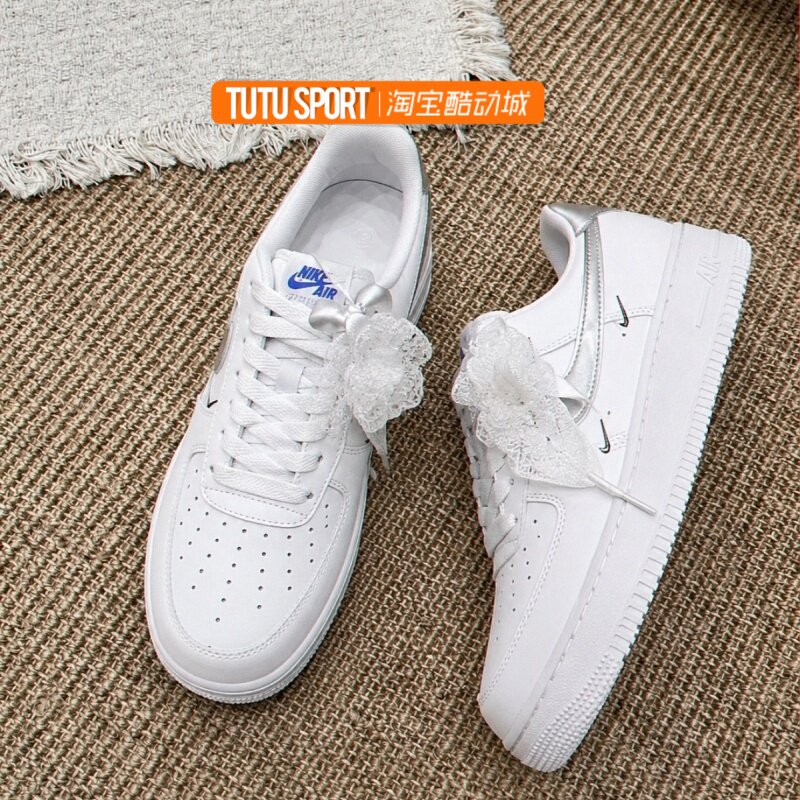 球鞋定制 Nike Air Force 1 纯白 四钩 精致甜酷百搭校园女款板鞋