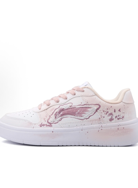 球鞋定制 LiNing/李宁浮舟白桃色调呆萌小熊舒适百搭女款低帮板鞋