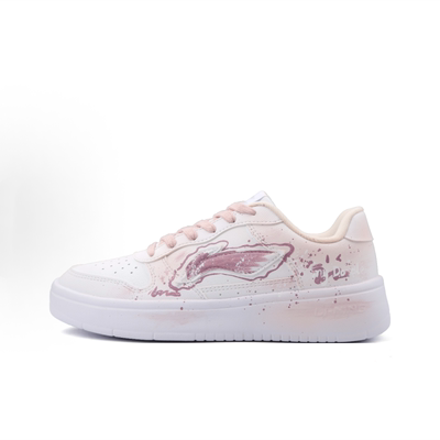 球鞋定制 LiNing/李宁浮舟白桃色调呆萌小熊舒适百搭女款低帮板鞋