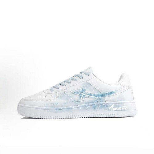 球鞋定制特步空军一号手绘板鞋男鞋碎冰蓝厚底百搭休闲白鞋运动鞋