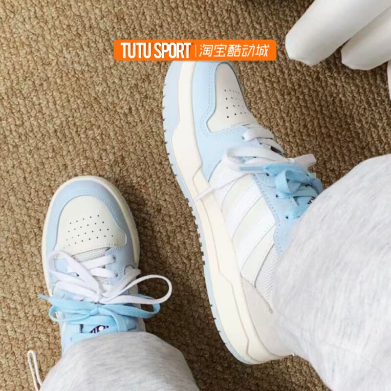 球鞋定制adidas neo Entrap 奶糖云喵甜美小清新白蓝情侣低帮板鞋