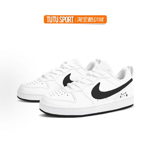 球鞋定制 Nike Court Borough 小黑猫 云染 黑白简约女子低帮板鞋