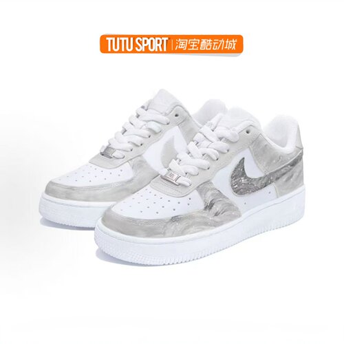 球鞋定制 Nike Air Force 1 银河序 个性手绘灰色 男子低帮休闲鞋