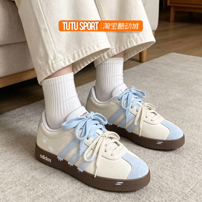 球鞋定制 Adidas VL Court 海盐喵爪 春夏百搭少女低帮清新风板鞋