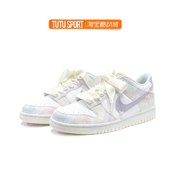 球鞋定制 Nike Dunk Low 夏日芭蕾腰果花清新低帮女款板鞋GS粉紫