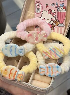 可爱少女心奶油小鱼发圈布艺绒布发绳简约扎头发彩色鱼皮筋