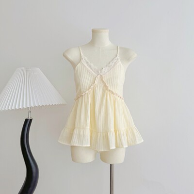 谷欢欢Berry 喜你而欢大庞定制 米杏刺绣V领吊带小衫女法式显瘦无