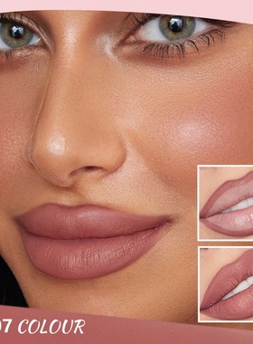 欧美lipcombo混色唇妆哑光棕色唇线笔勾画丰满唇形黑咖色口