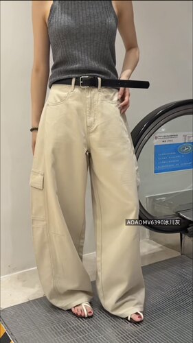 2026新款工装裤女夏季新款高腰显瘦阔腿弯刀裤休闲百搭长裤6390