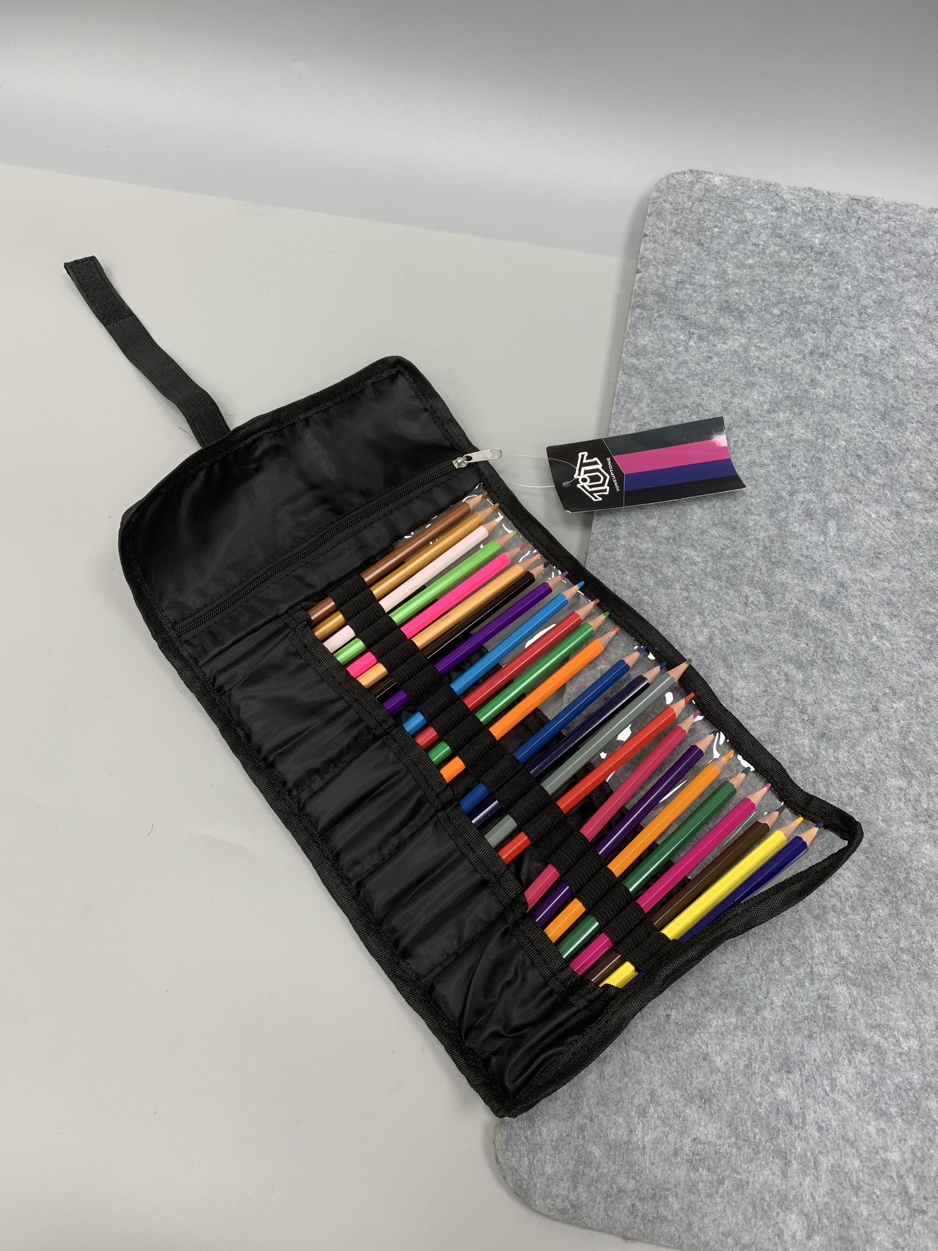 外贸尾货折叠式帆布插笔袋素描铅笔袋笔帘对折拉链画笔包铅笔