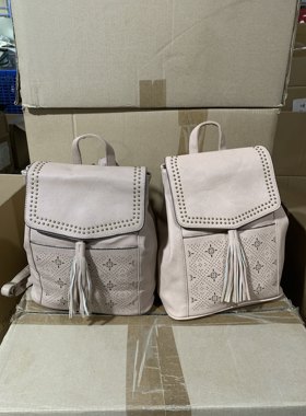 出口外单美式复古时尚铆钉镂空双肩包ins风抽绳质感小背包单肩包