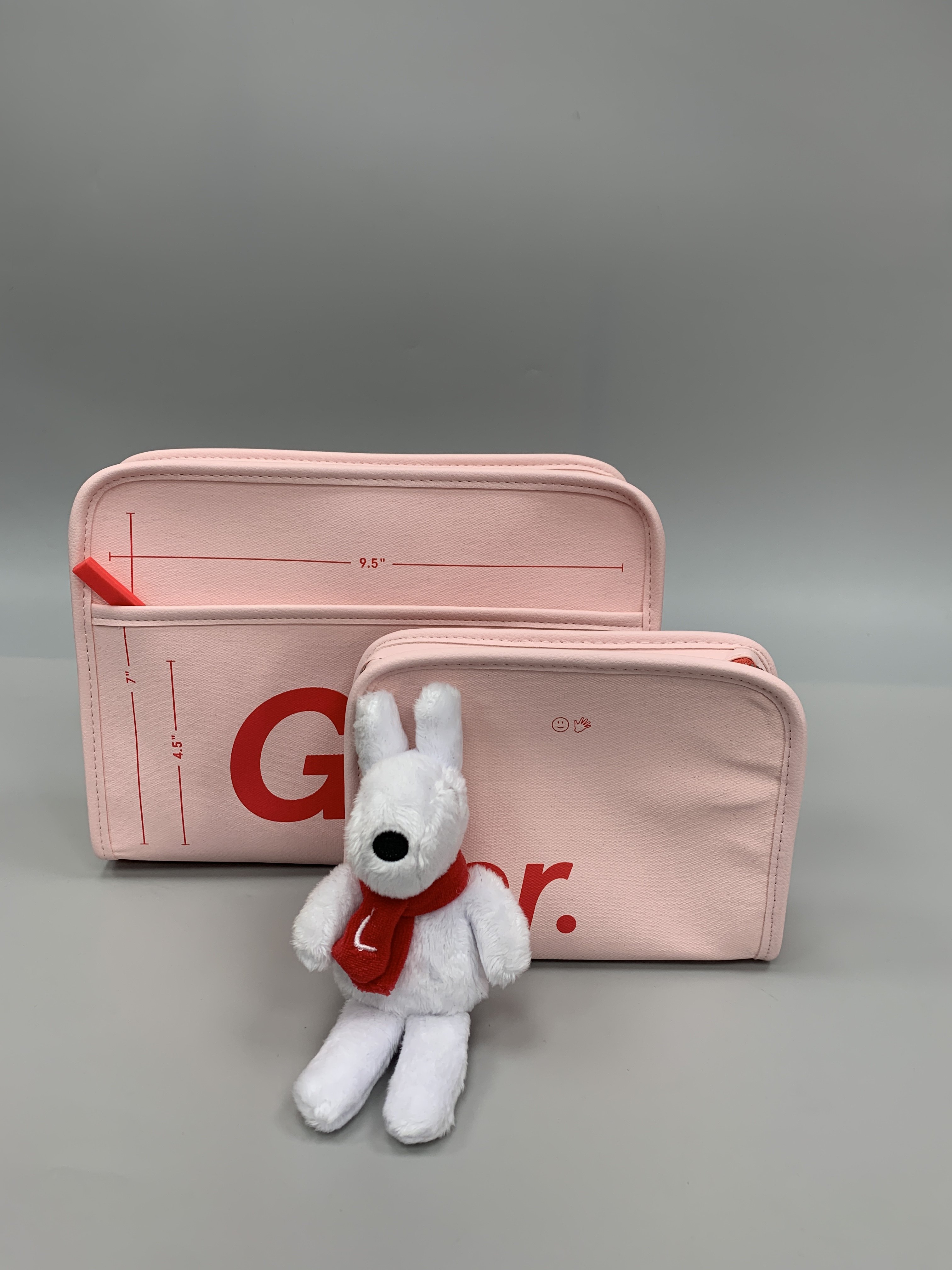 外贸尾货欧美质感帆布涂层收纳袋两件套少女粉色可拆卸化妆包