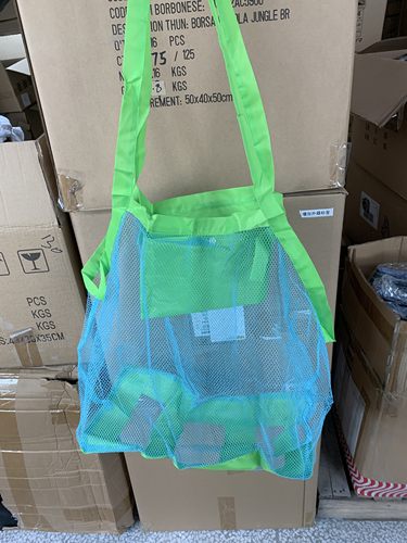 出口外单大容量网兜沙滩包洗澡玩具收纳袋户外玩沙旅行游泳单肩包