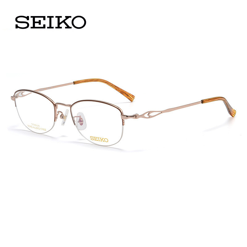 精工2022年新款男士半框眼镜框黑色气质女生近视镜可配度数HC2025