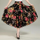 70厘米长冰丝跳舞裙妈妈装 松紧腰半身裙夏季 中老年女装 广场舞裙子