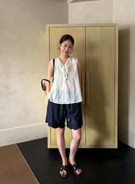 TG 森系文艺 松紧腰刺绣花边垂软牛仔阔腿短裤女2026夏款26748