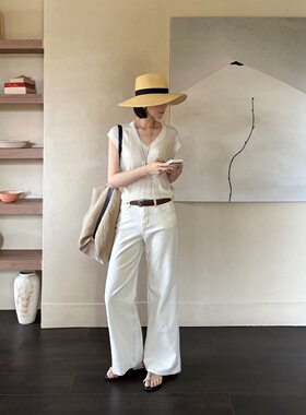 TG 复古超模裤 显瘦高腰双粒扣弹软微喇牛仔裤女2026夏款26926