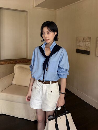 TG 轻复古文艺 针织披肩叠搭衬衫套装女2026秋款宽松上衣27017