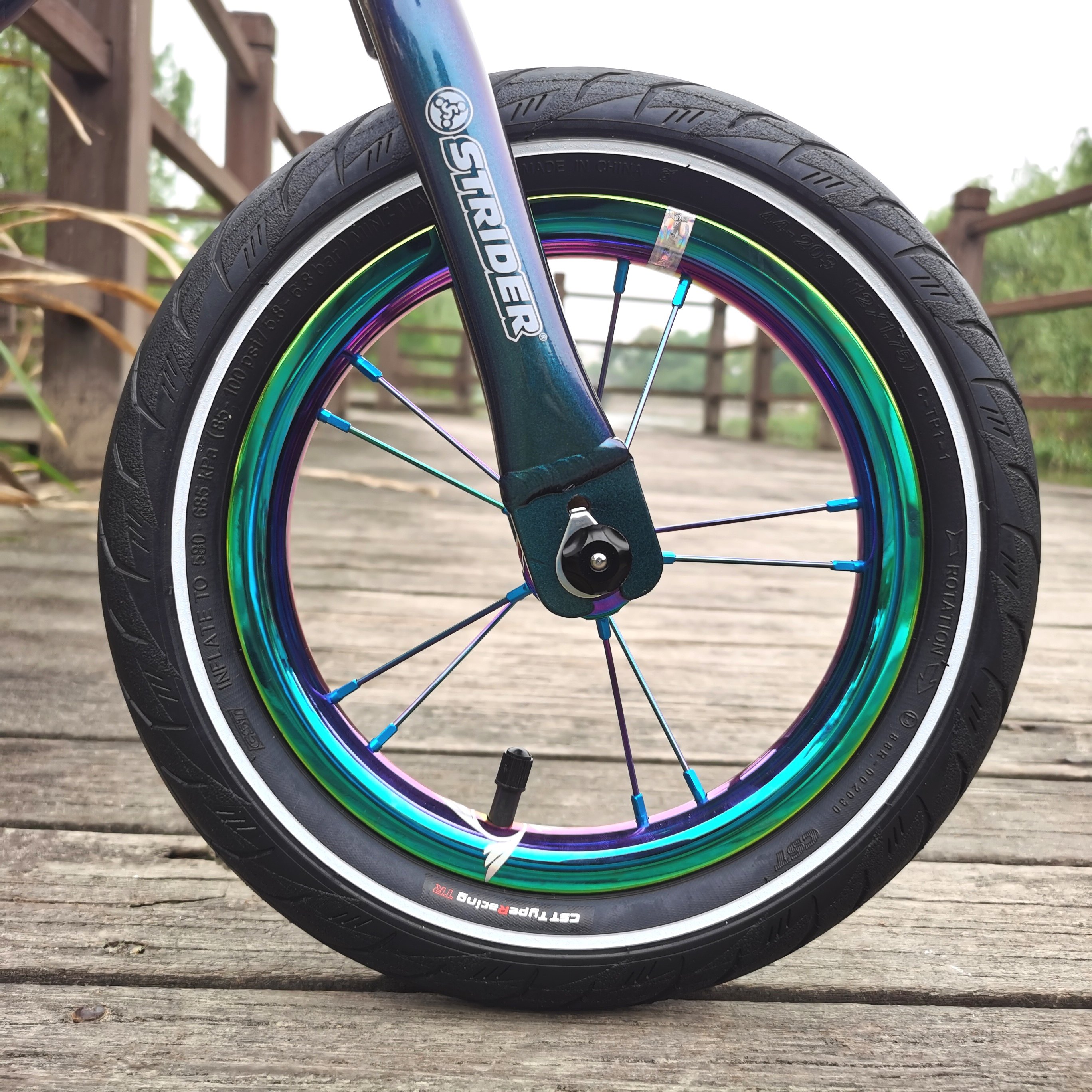 gipsy g6吉普赛儿童平衡车轮组12寸竞速改装车轮充气胎炫彩电镀轻