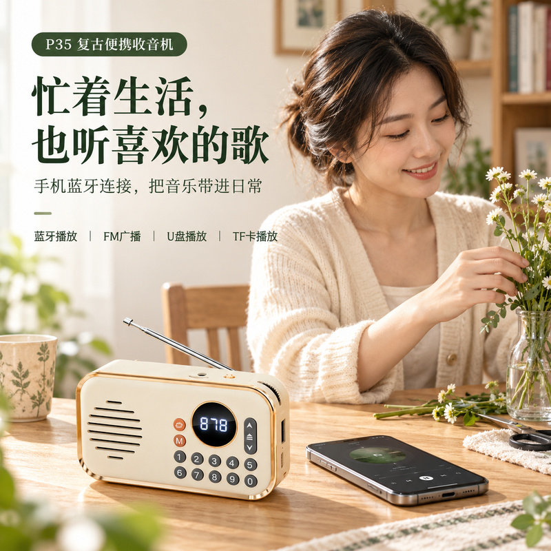 复古迷你收音机蓝牙插卡便携