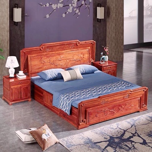 刺猬紫檀新款简约红木大床全实木双人床黄花梨卧室家具结婚床雕刻