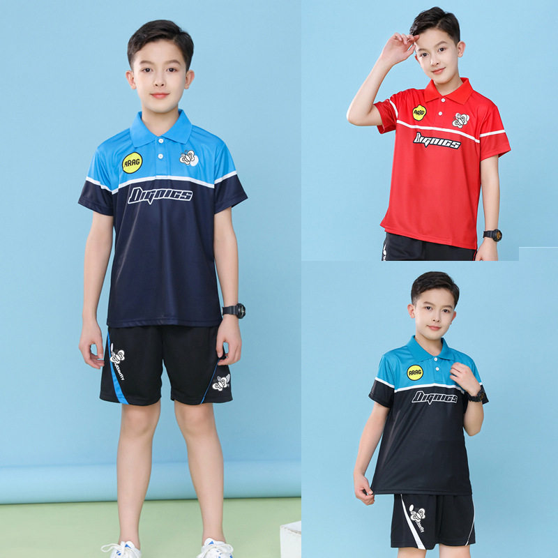 儿童6076B乒乓球服装男童女童短袖学生运动服乒乓球衣服翻领上衣图片