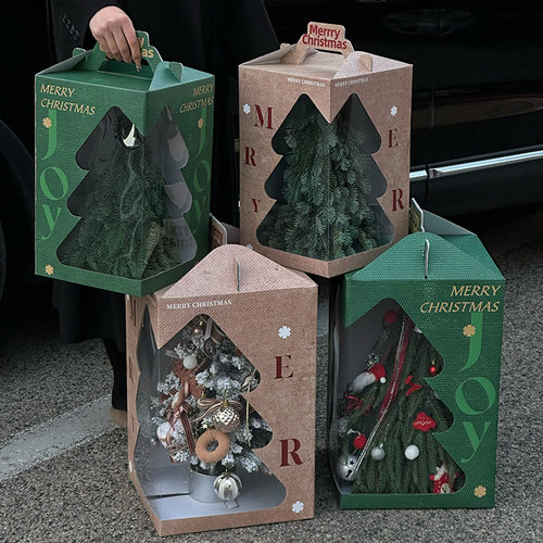 圣诞节圣诞树手提盒纸袋礼品袋开窗礼袋平安夜透明礼物礼品袋