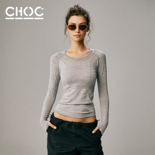 上衣修身 衛衣夏 t恤速干健身服跑步瑜伽灰色短袖 choc女孩運動長袖