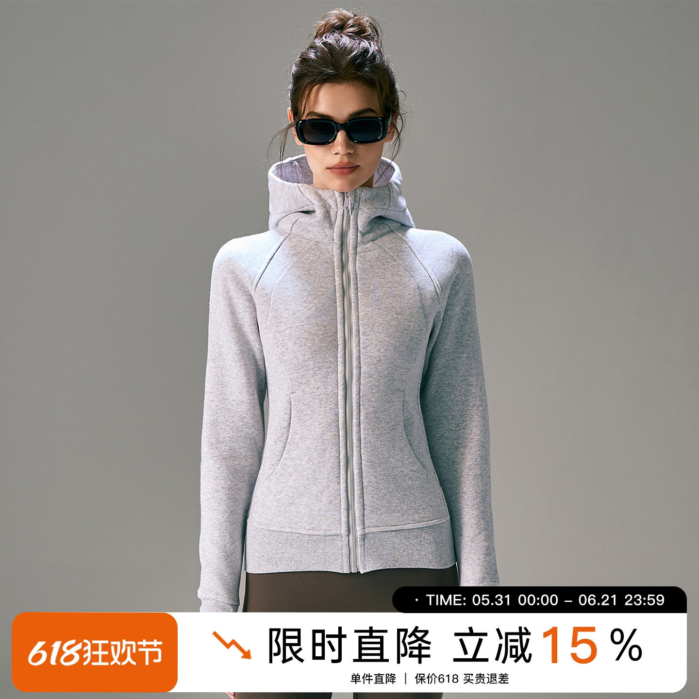 Choc女孩冬季加绒加厚瑜伽外套女防寒保暖运动上衣防风连帽健身服