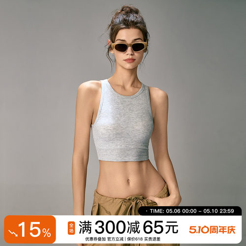 Choc女孩固定杯运动内衣女无袖瑜伽服背心螺纹透气跑步健身文胸夏