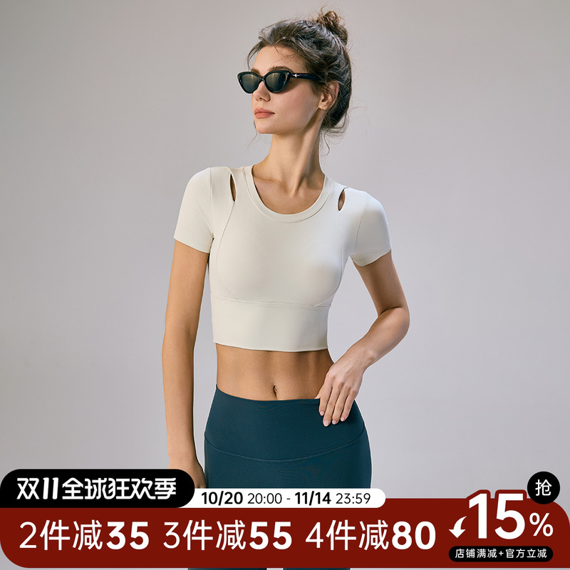 Choc带胸垫运动上衣女夏季修身显瘦短袖瑜伽服T恤跑步训练健身衣