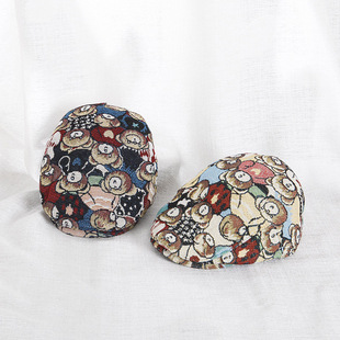 韩国儿童帽子小众拼接卡通小熊贝雷帽女童百搭复古美式前进帽男童