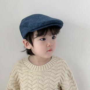 亲子前进帽秋冬男童毛呢贝雷帽男士复古英伦风礼帽新款儿童报童帽