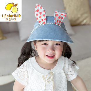 Lemonkid儿童遮阳帽子宝宝防晒空顶帽男女童大帽檐可爱耳朵太阳帽