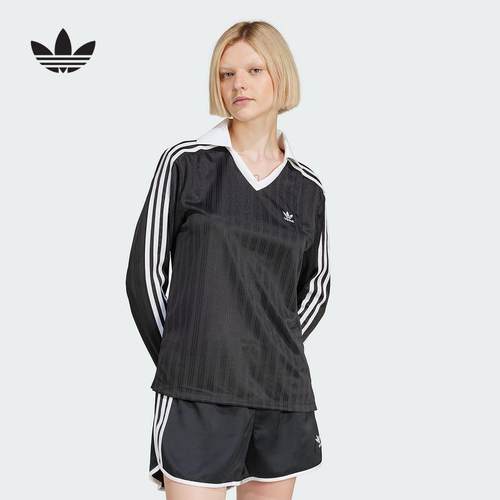 阿迪达斯三叶草2025春季新款运动长袖POLO衫休闲长袖T恤女 JD2603