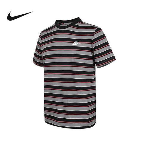 Nike耐克短袖男25夏季刺绣小LOGO宽松透气条纹运动T恤HJ0551-011