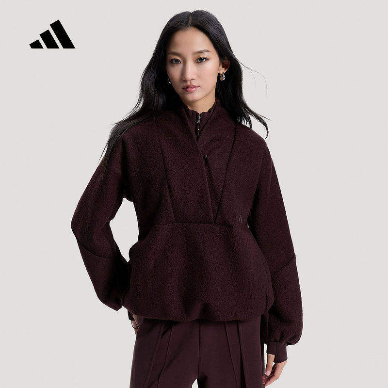 adidas阿迪达斯外套女2026春季抓绒廓形半开襟保暖套头夹克HY2122