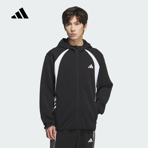 adidas阿迪达斯外套男2025秋篮球运动休闲防风针织连帽夹克KC0330