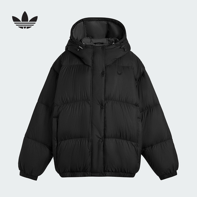 阿迪达斯三叶草羽绒服女2025冬宽松面包服连帽外套KG4914 KG4915