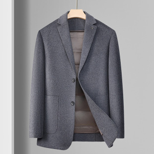 男式休闲西装秋冬双面呢脱卸羽绒内胆商务保暖单西中年羊毛呢外套