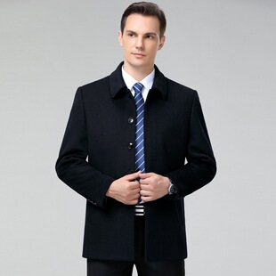 高端羊绒大衣男短款 爸爸宽松毛呢子夹克保暖外套男厚 中老年秋冬季