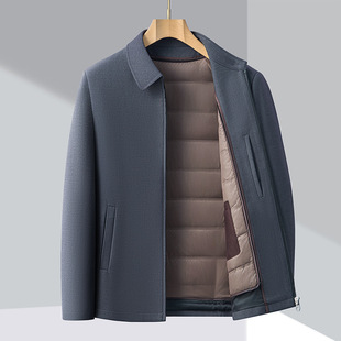 高端行政茄克羽绒服可拆卸内胆夹克外套冬加厚保暖商务翻领短款男
