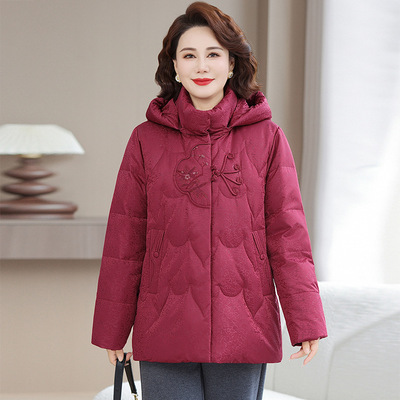 正品2025新款冬中老年人女装中式妈妈白鹅绒羽绒服洋气刺绣外套潮