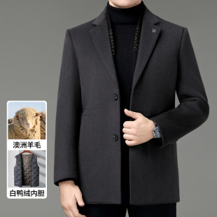 双面羽绒内胆羽绒呢男式大衣秋冬新款中青年气质保暖休闲毛呢外套